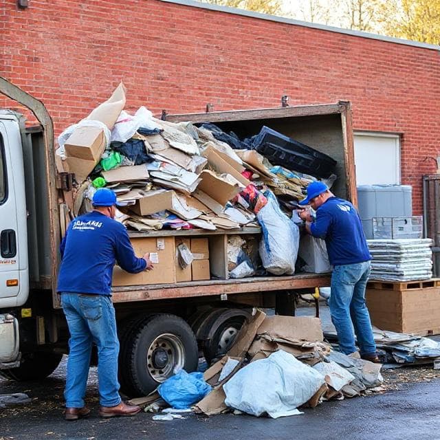 Workers loading junk onto a truck
