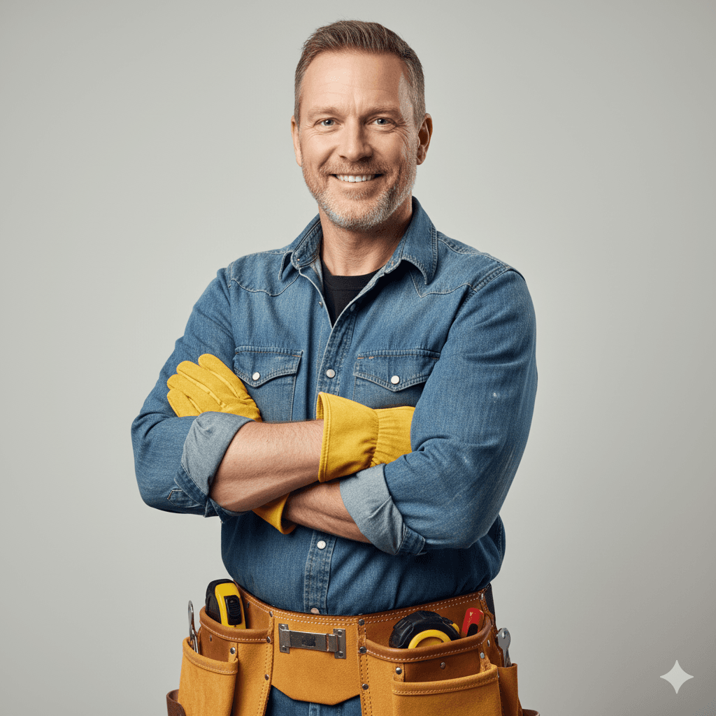 Male contractor in work clothes with tool belt